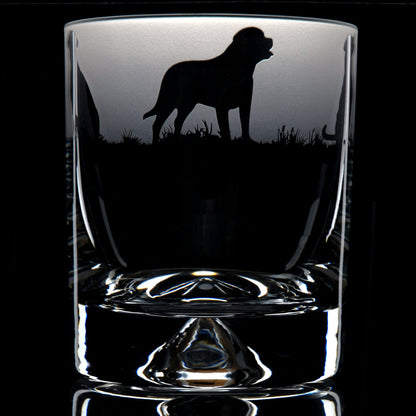 Rottweiler Dog Whiskey Tumbler Glass - Hand Etched/Engraved Gift