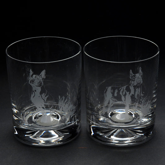 Boston Terrier Dog Whiskey Tumbler Glass - Hand Etched/Engraved Gift