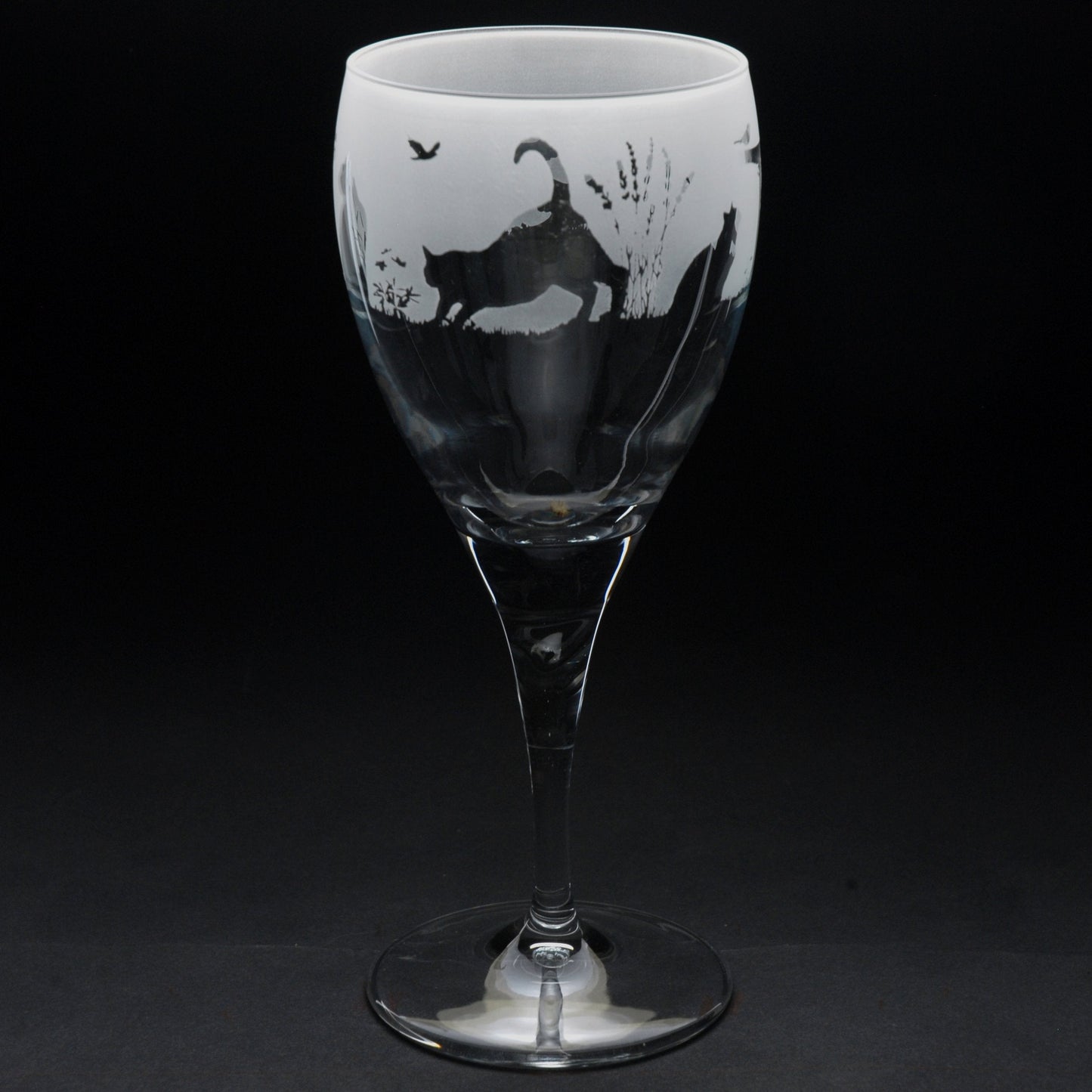 Garden Cats Crystal Wine Glass - Hand Etched/Engraved Gift