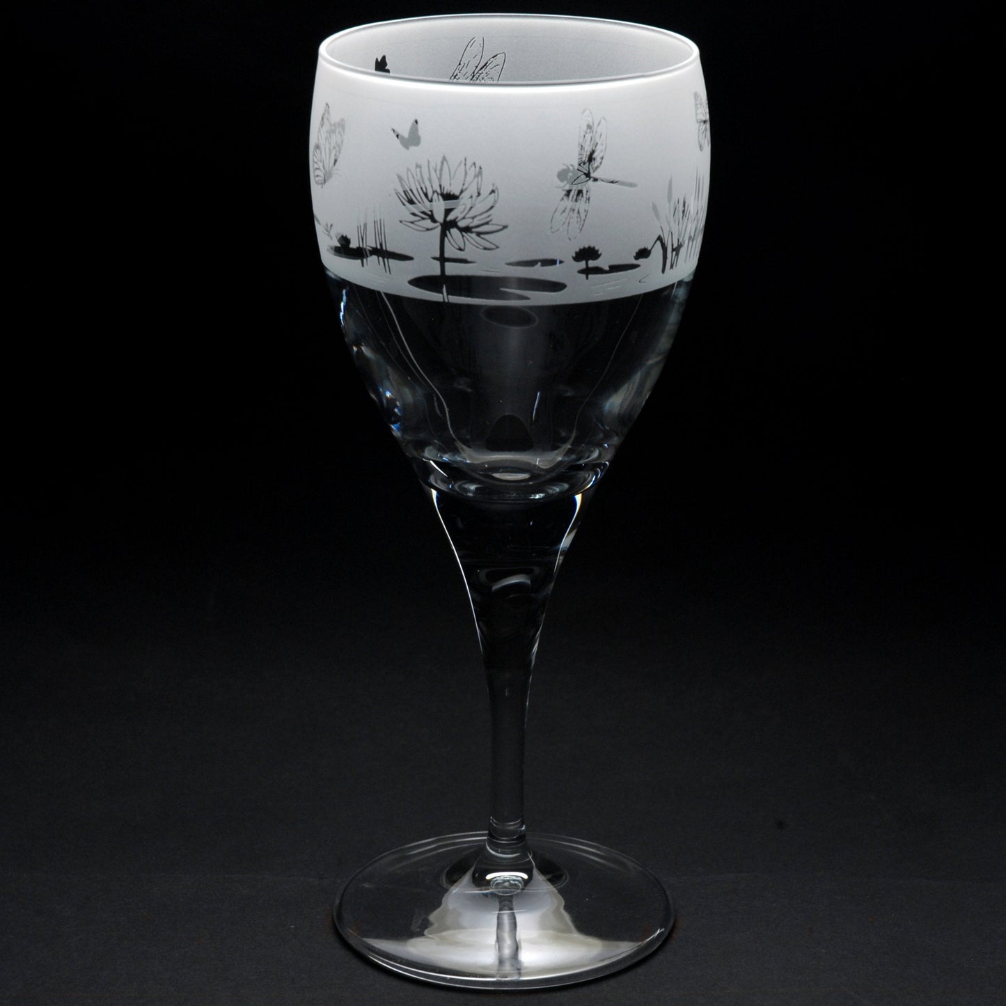 Butterfly and Dragonfly Crystal Wine Glass - Hand Etched/Engraved Gift