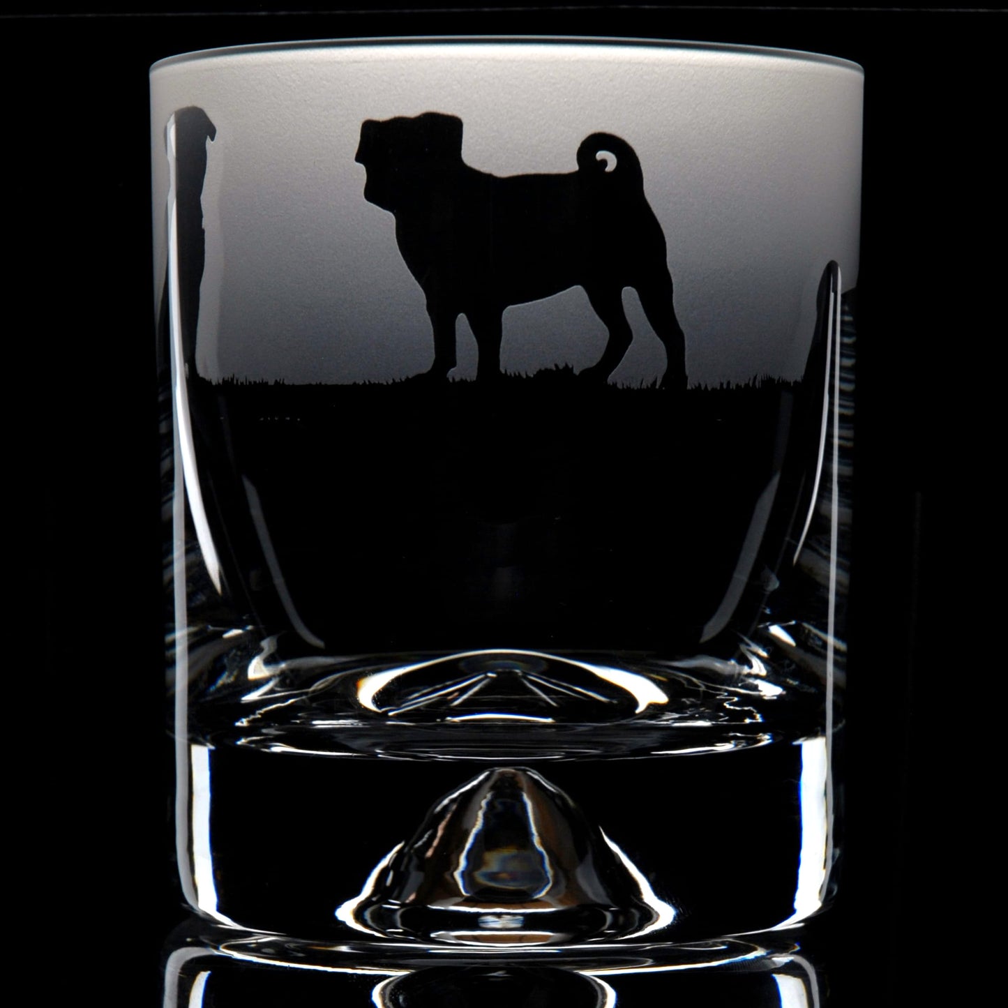 Pug Dog Whiskey Tumbler Glass - Hand Etched/Engraved Gift