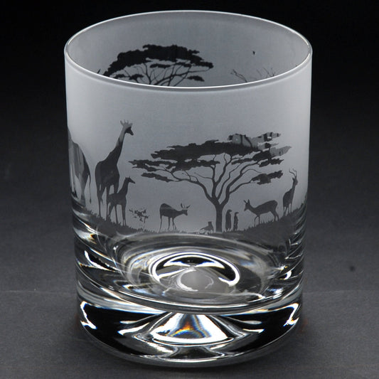 Safari Whiskey Tumbler Glass - Hand Etched/Engraved Gift