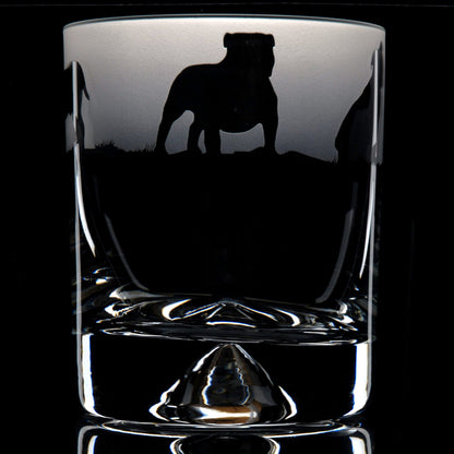 English Bulldog Dog Whiskey Tumbler Glass - Hand Etched/Engraved Gift