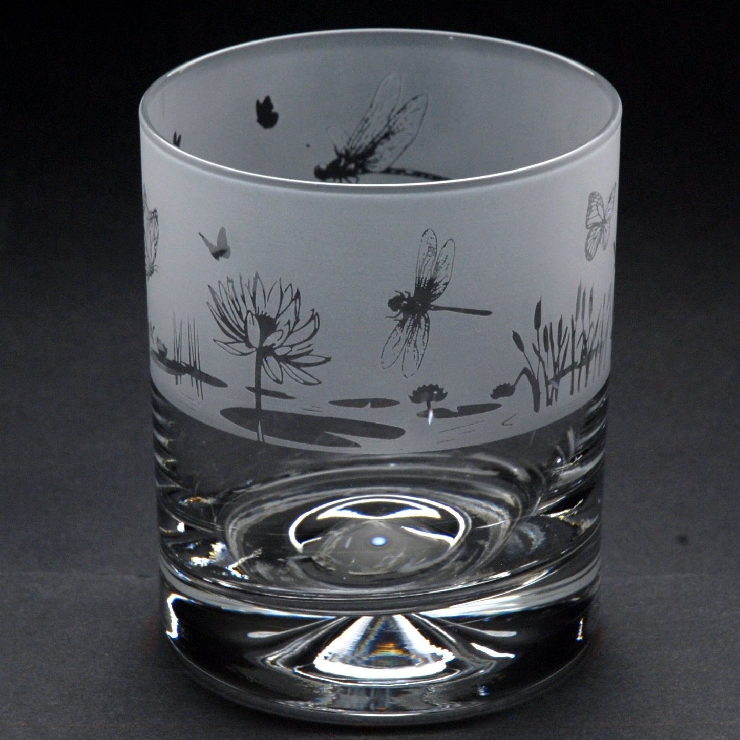 Butterfly and Dragonfly Whiskey Tumbler Glass - Hand Etched/Engraved Gift