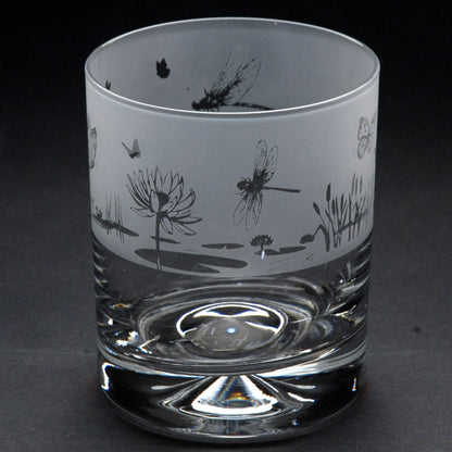 Butterfly and Dragonfly Whiskey Tumbler Glass - Hand Etched/Engraved Gift