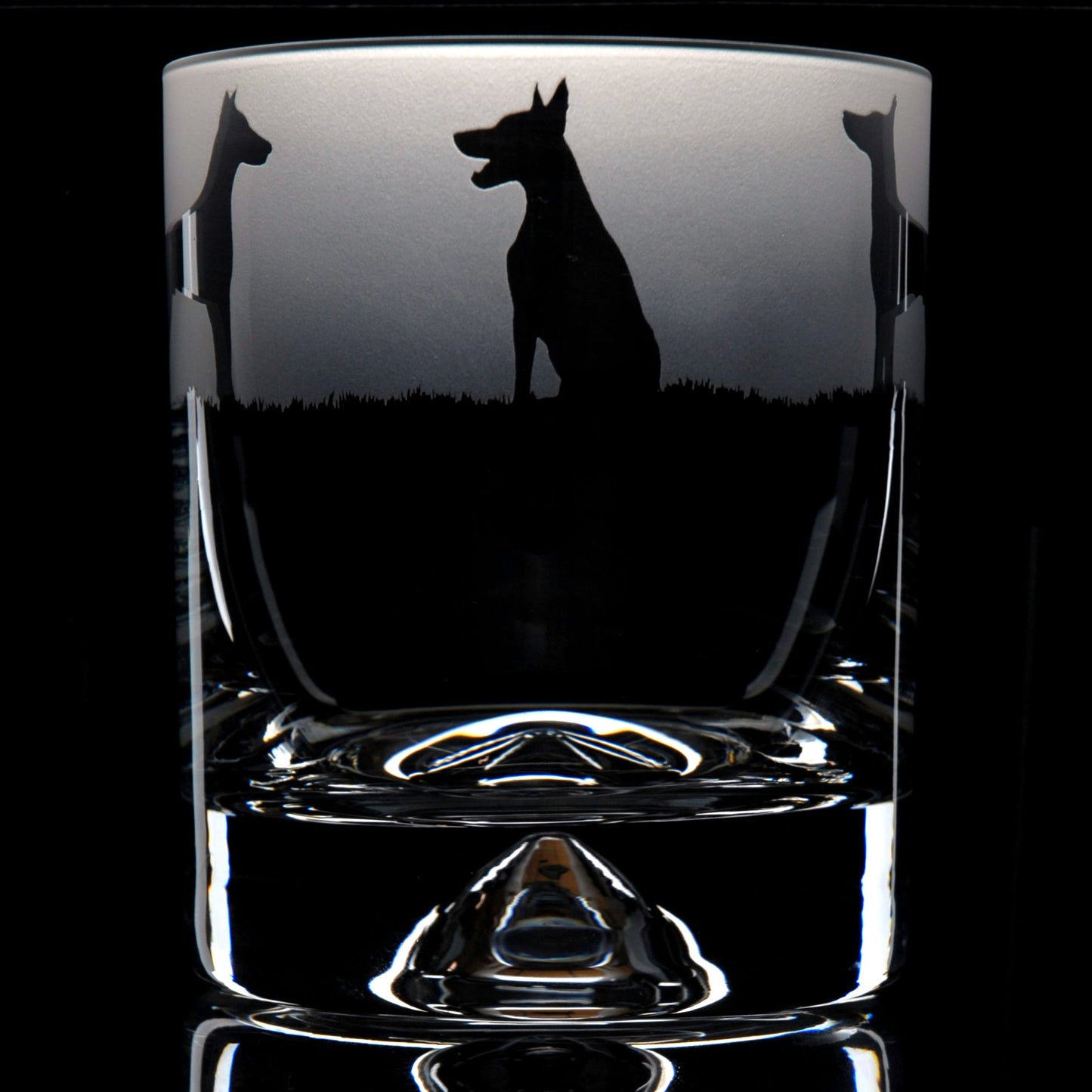 Dobermann Dog Whiskey Tumbler Glass - Hand Etched/Engraved Gift