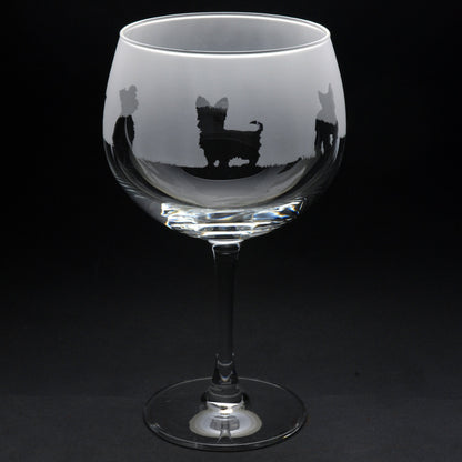 Yorkie Dog Gin Cocktail Glass - Hand Etched/Engraved Gift