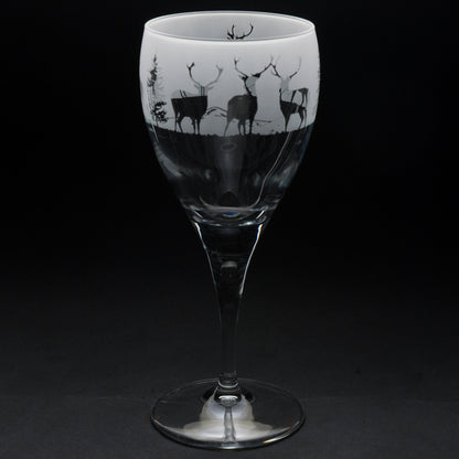 Stag Crystal Wine Glass - Hand Etched/Engraved Gift