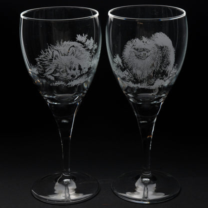 Pomeranian Dog Crystal Wine Glass - Hand Etched/Engraved Gift