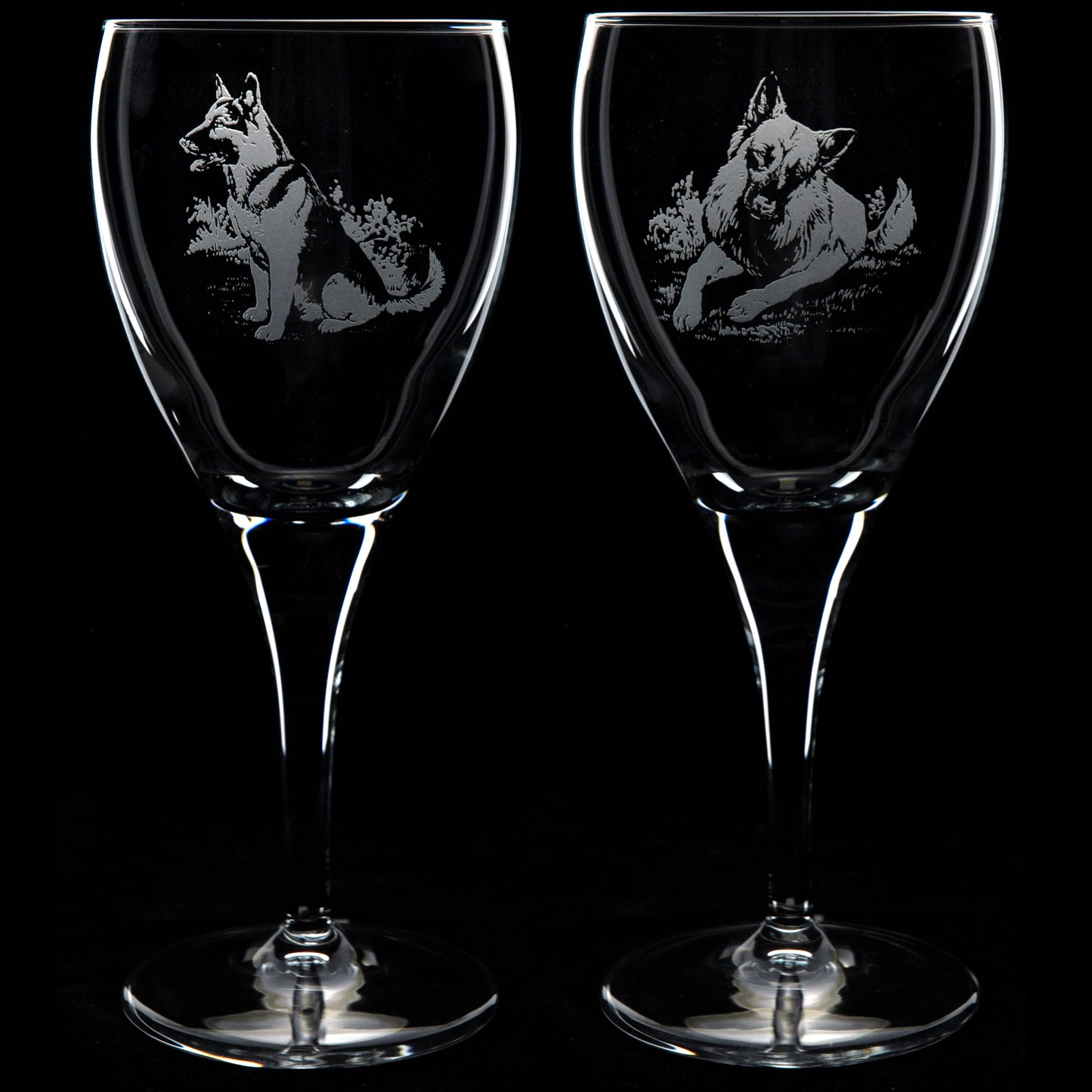 German Shepherd Dog Crystal Wine Glass - Hand Etched/Engraved Gift