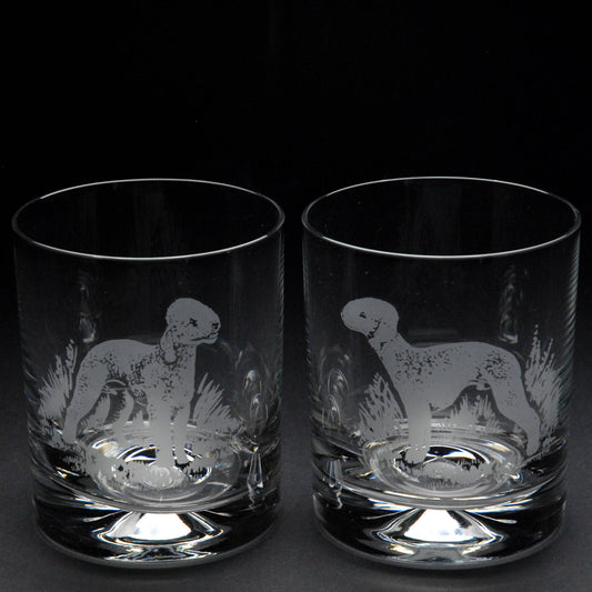 Bedlington Terrier Dog Whiskey Tumbler Glass - Hand Etched/Engraved Gift