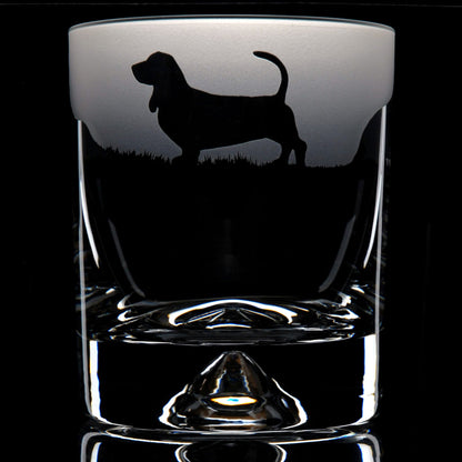 Basset Hound Dog Whiskey Tumbler Glass - Hand Etched/Engraved Gift