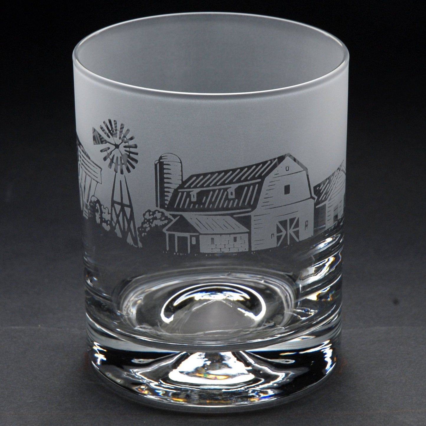 Farming Scene Whiskey Tumbler Glass - Hand Etched/Engraved Gift