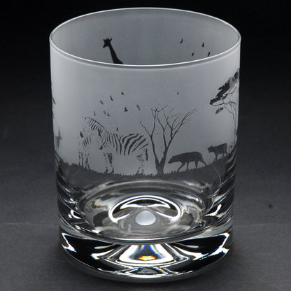 Safari Whiskey Tumbler Glass - Hand Etched/Engraved Gift