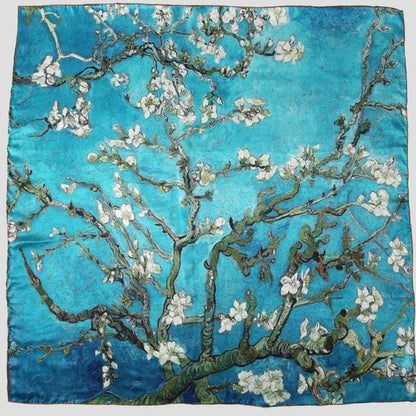 Almond Blossoms by Van Gogh Handmade Oil Painting Extra Large Square Silk Scarf / Small Square Silk Scarf