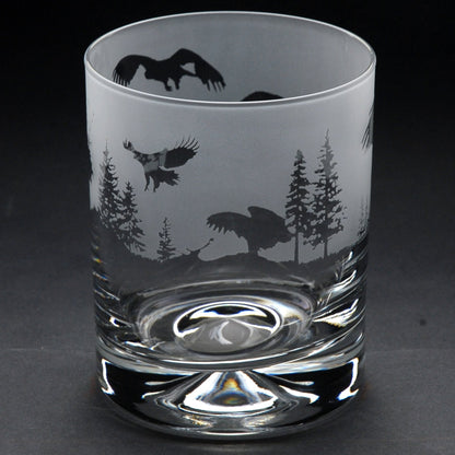 Golden Eagle Whiskey Tumbler Glass - Hand Etched/Engraved Gift