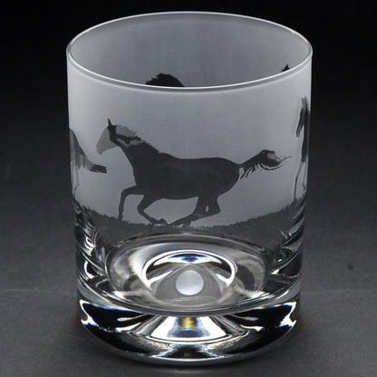 Galloping Horse Whiskey Tumbler Glass - Hand Etched/Engraved Gift