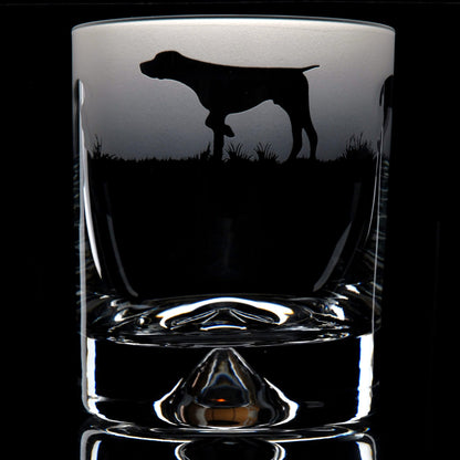 Pointer Dog Whiskey Tumbler Glass - Hand Etched/Engraved Gift