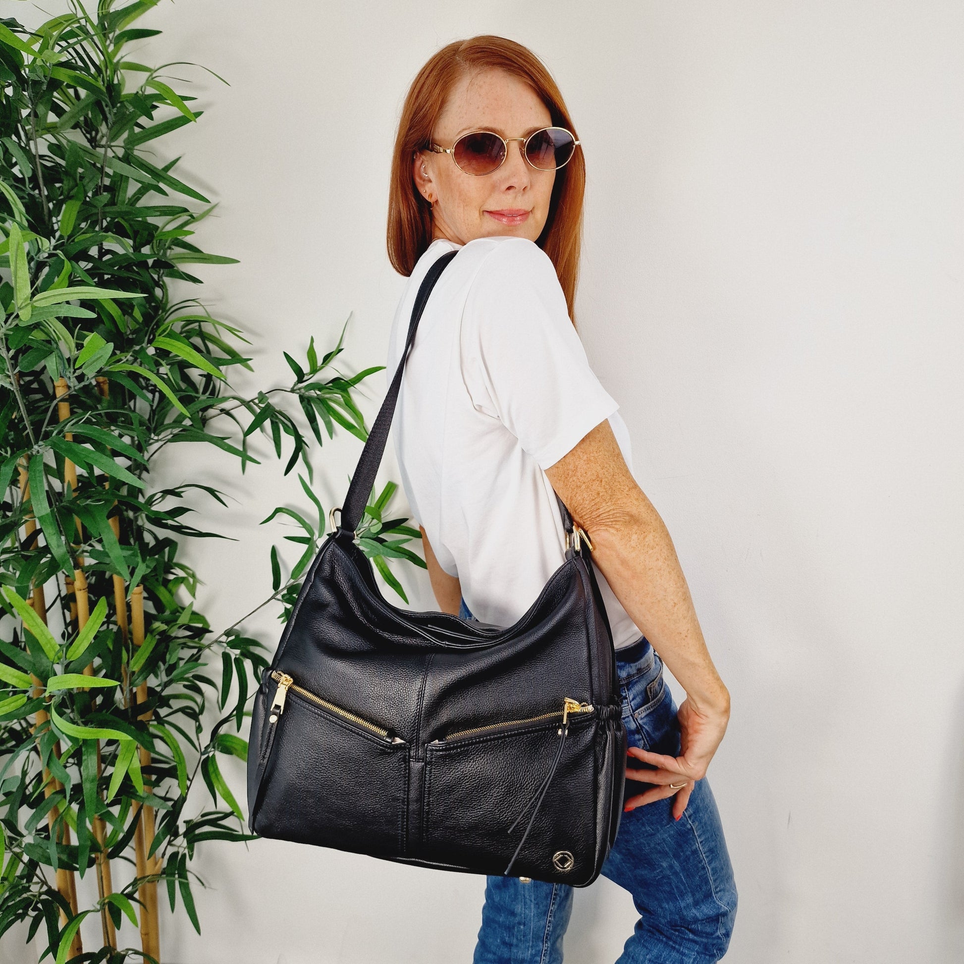 black leather work bag, Lennox Demi Black Leather Handbag