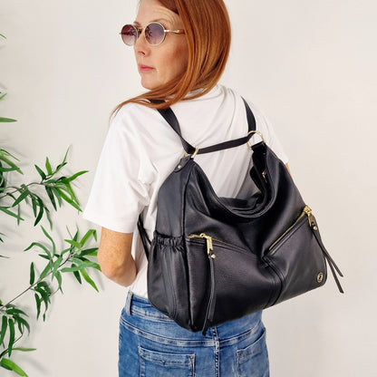 black leather work bag, Lennox Demi Black Leather Handbag