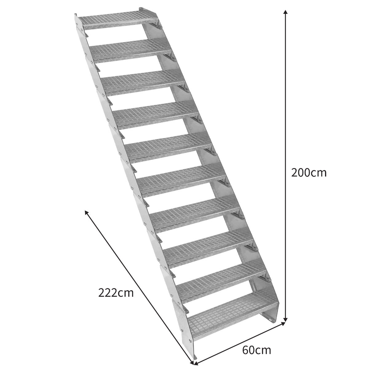 Adjustable 10 Section Galvanised Staircase - 600mm Wide