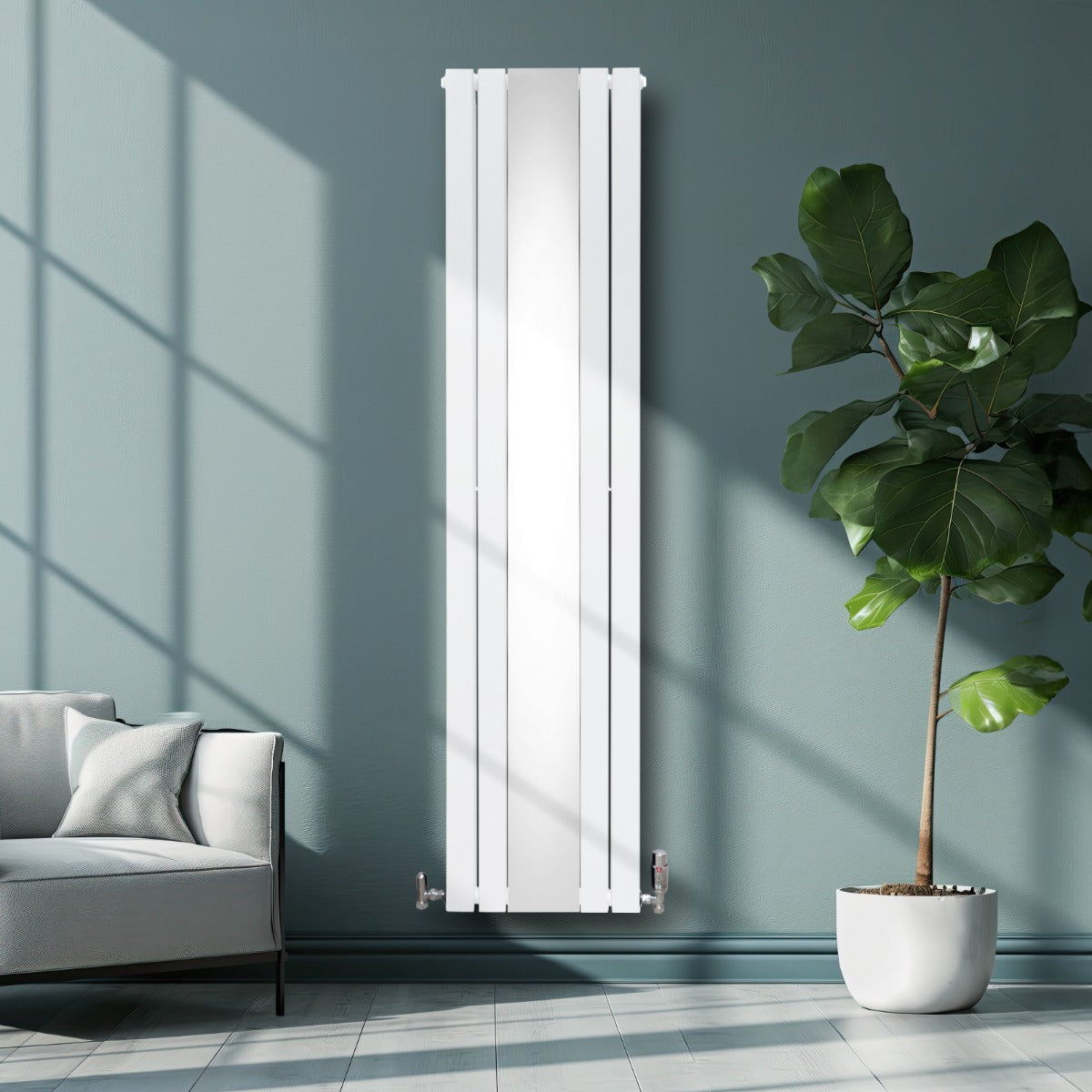 Flat Mirror Radiator - 1800mm x 425mm - White