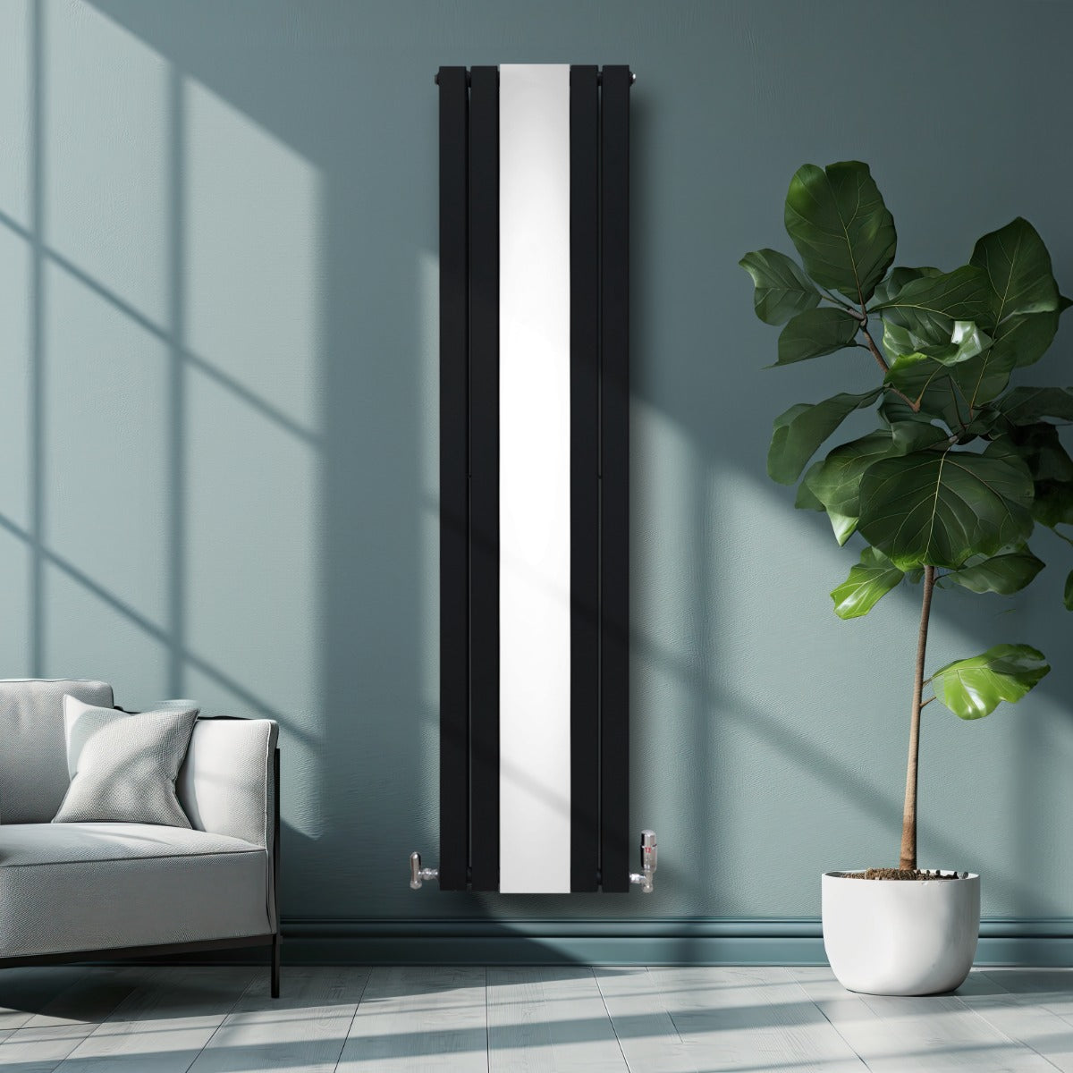 Flat Mirror Radiator - 1800mm x 425mm - Black