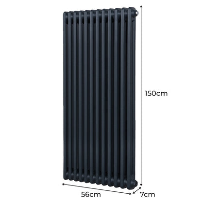 Traditional 2 Column Radiator - 1500 x 562mm - Anthracite Grey