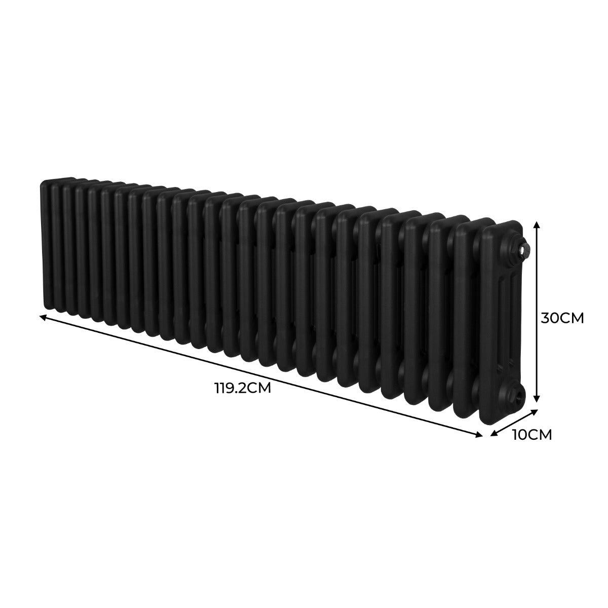 Traditional 3 Column Radiator - 300 x 1192mm - Black