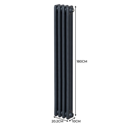 Traditional 3 Column Radiator - 1800 x 202mm - Anthracite Grey