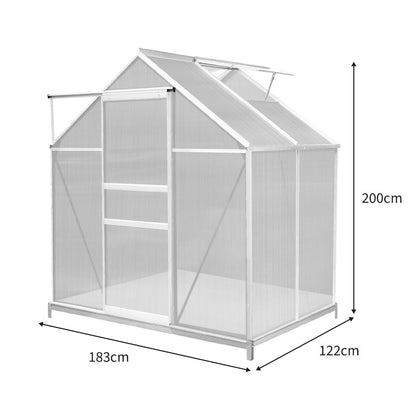 Polycarbonate Greenhouse 6ft x 4ft with Base – Silver