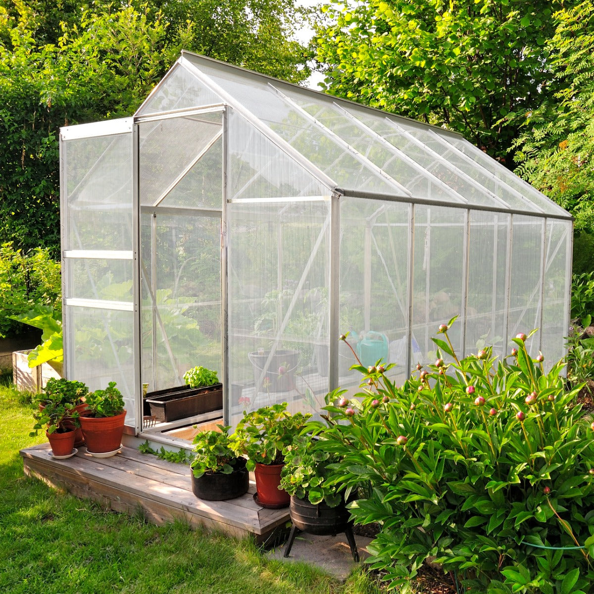 Polycarbonate Greenhouse 6ft x 6ft with Base – Silver