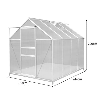 Polycarbonate Greenhouse 6ft x 8ft with Base – Silver