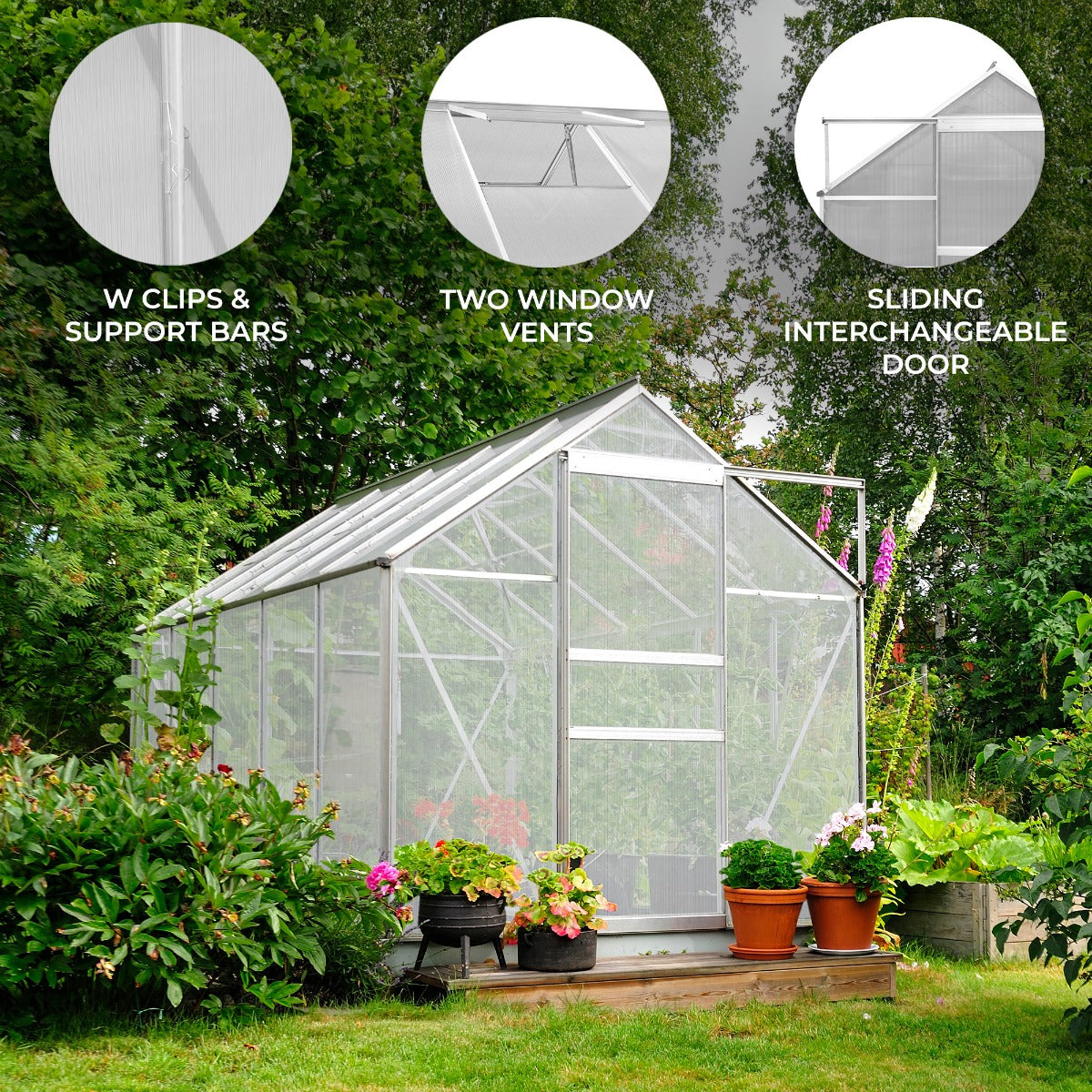 Polycarbonate Greenhouse 6ft x 8ft with Base – Silver