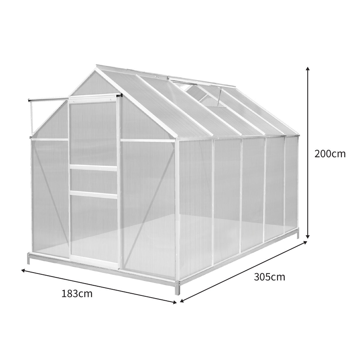 Polycarbonate Greenhouse 6ft x 10ft with Base – Silver