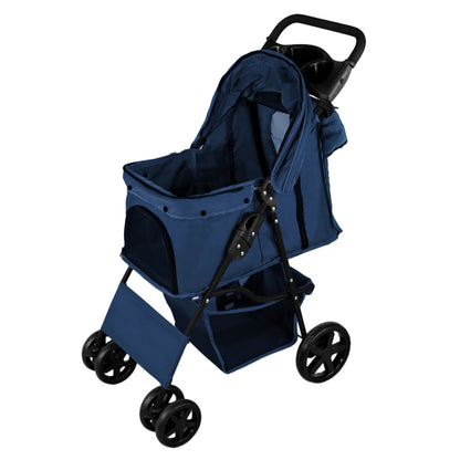 Pet Stroller with Rain Cover & Caddy Bag - Navy Blue