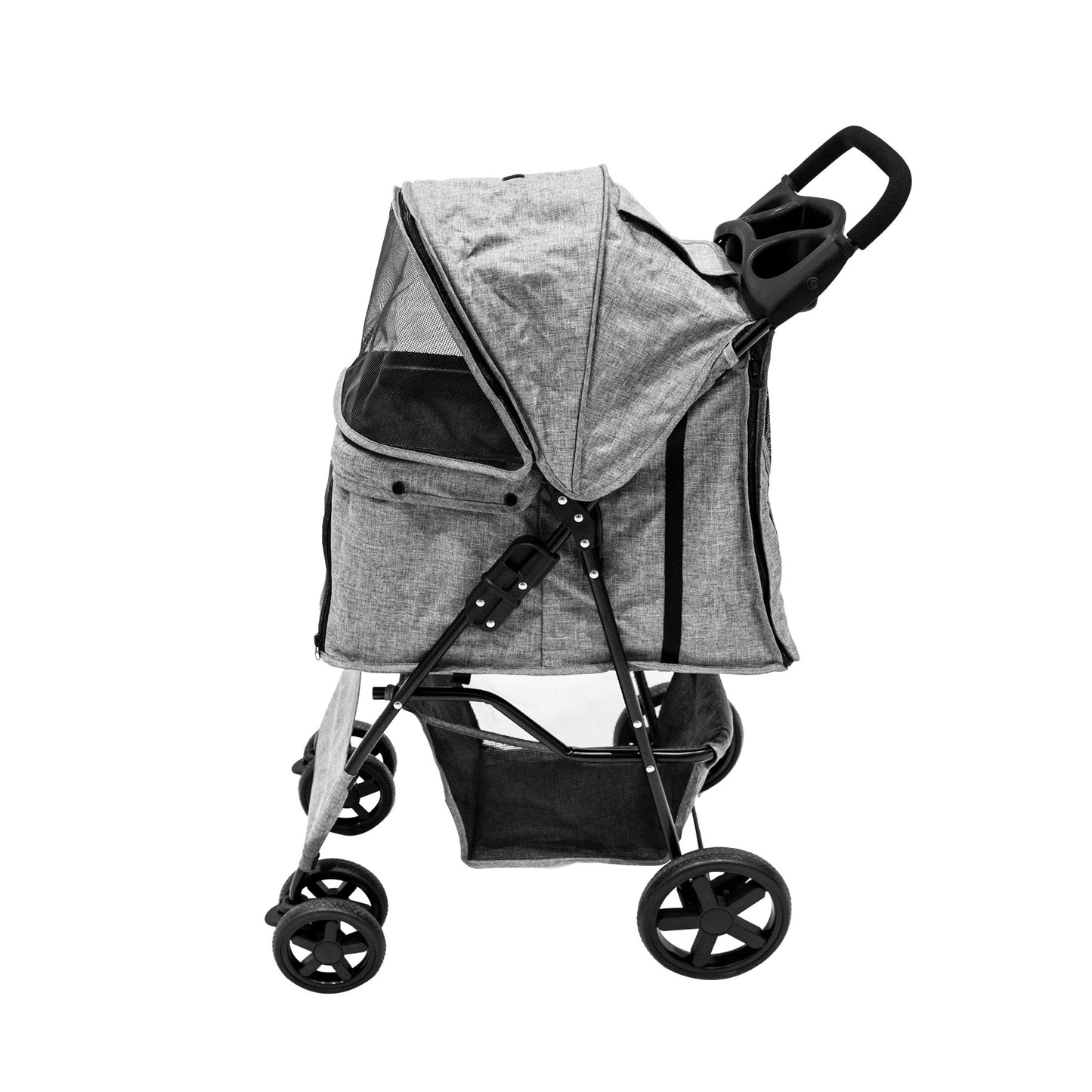 Pet Stroller with Rain Cover - Woven Grey