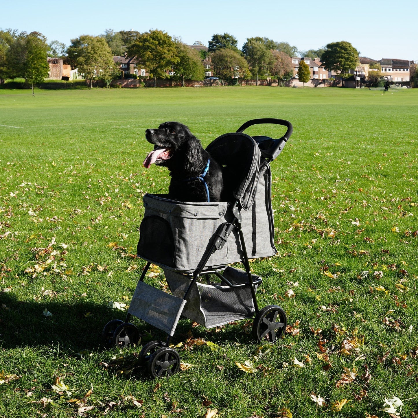 Pet Stroller with Rain Cover - Woven Grey