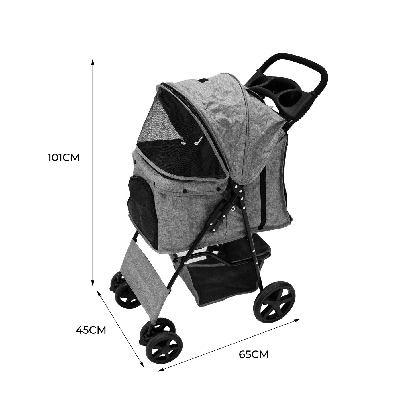 Pet Stroller with Rain Cover - Woven Grey