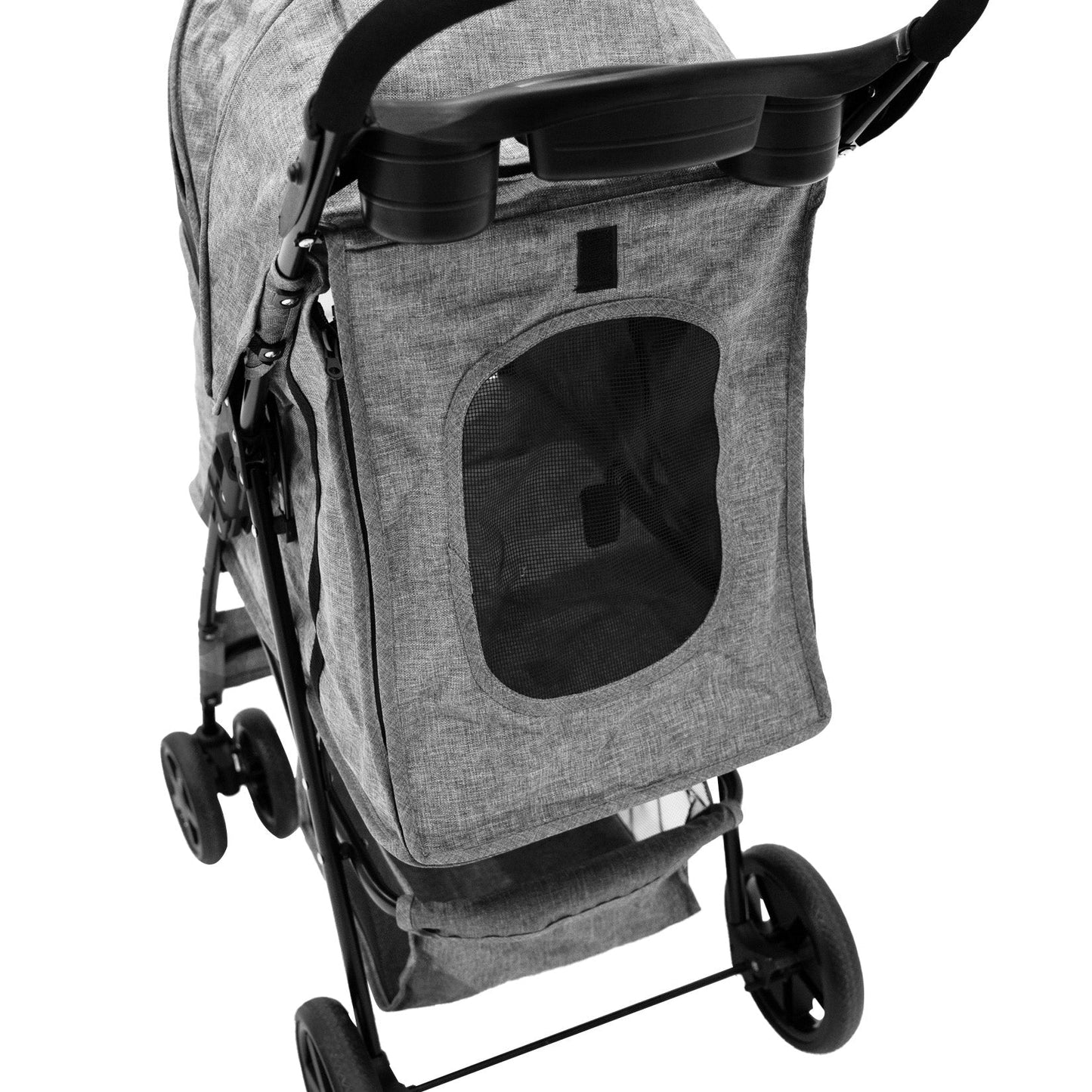 Pet Stroller with Rain Cover - Woven Grey