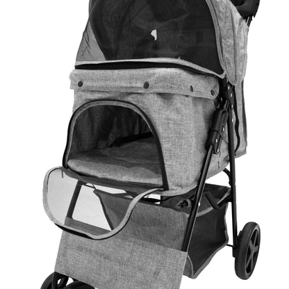 Pet Stroller with Rain Cover - Woven Grey