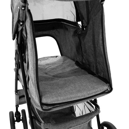 Pet Stroller with Rain Cover - Woven Grey