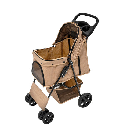 Pet Stroller with Rain Cover – Woven Beige