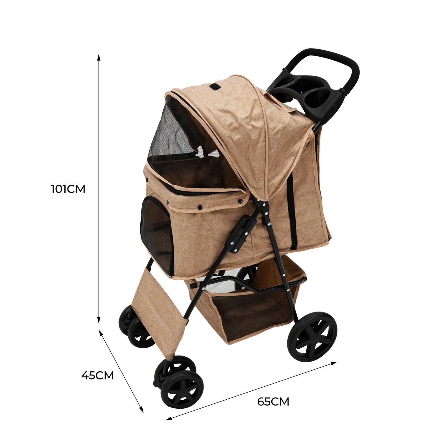 Pet Stroller with Rain Cover – Woven Beige