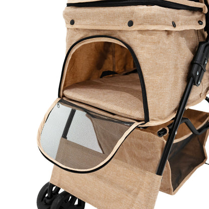 Pet Stroller with Rain Cover – Woven Beige