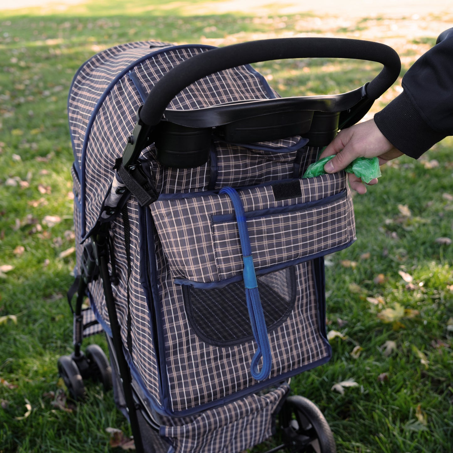 Pet Stroller Caddy Bag - Blue Tartan