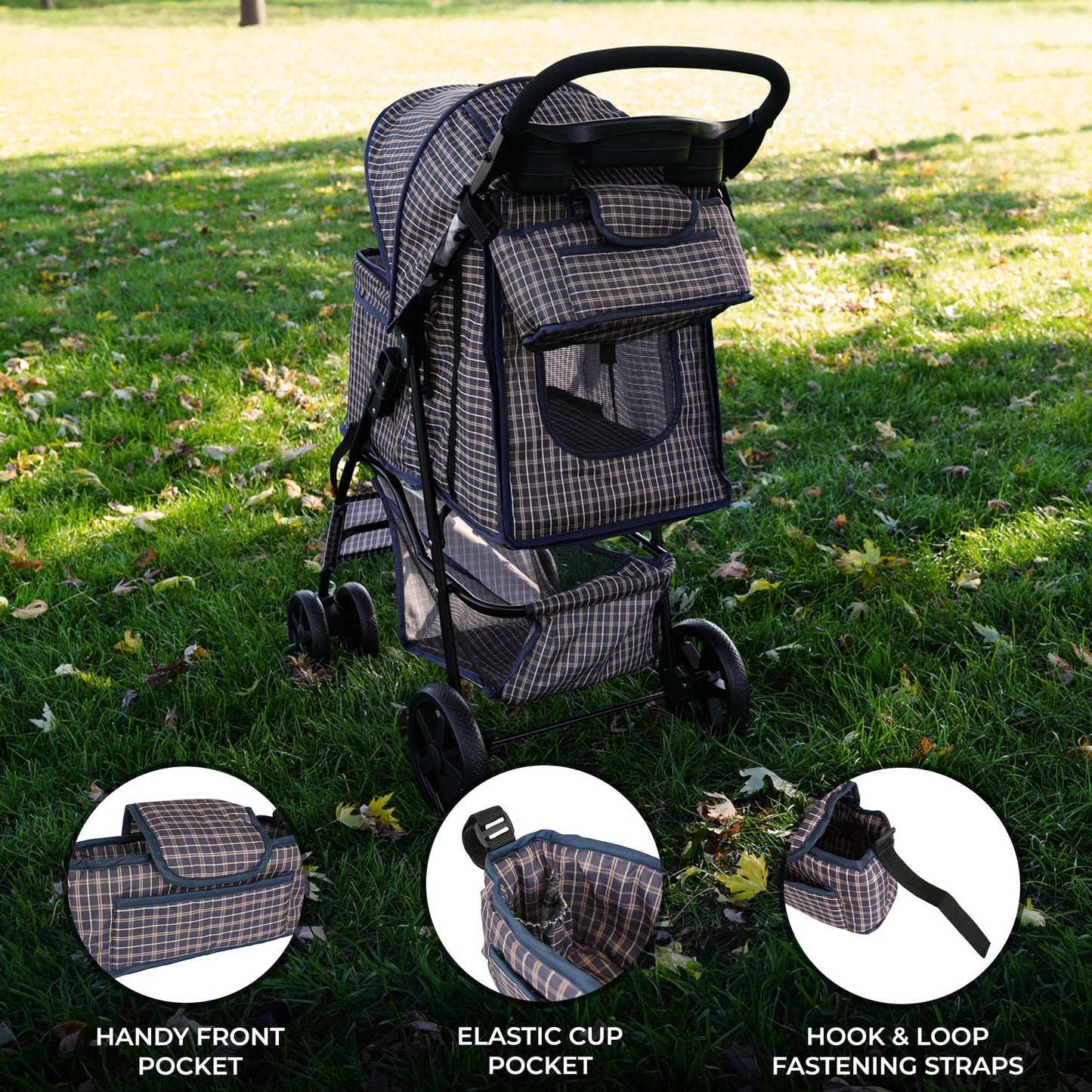 Pet Stroller Caddy Bag - Blue Tartan