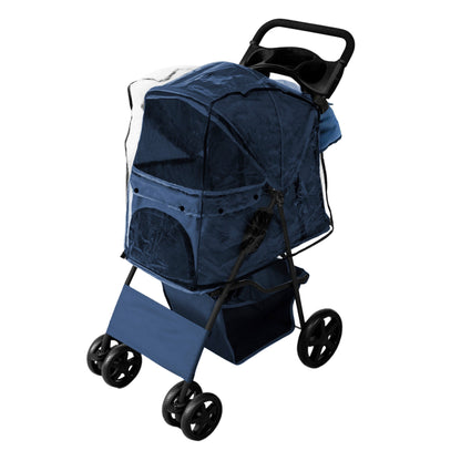 Pet Stroller with Rain Cover & Caddy Bag - Navy Blue