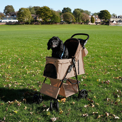 Pet Stroller with Rain Cover & Caddy Bag - Woven Beige