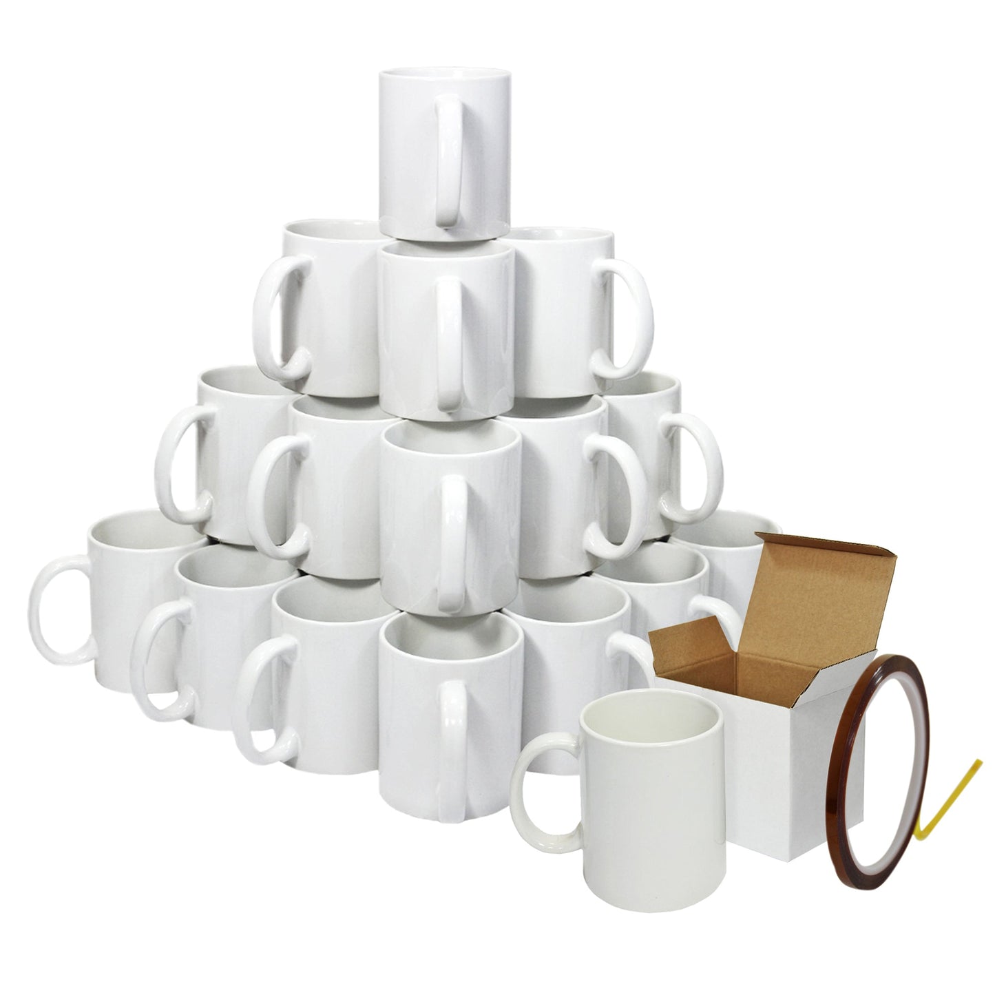 36 White Sublimation Mugs With Boxes & Heat Tape Roll